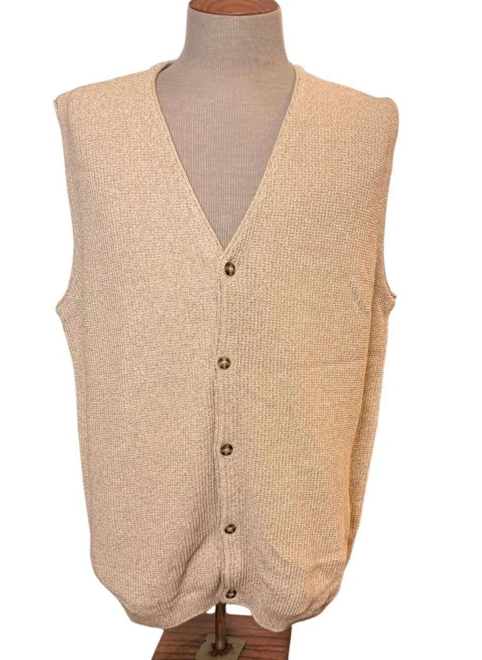Eddie Bauer Tan Knit Button Front Sweater Vest Cotton XLT
